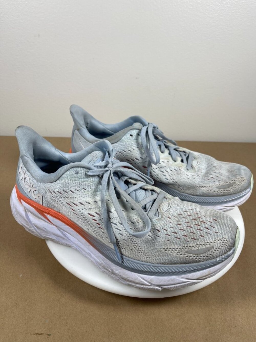 HOKA Clifton 8 Women's Running Shoes Gray Orange US 10B 1119394 Pre-Owned
